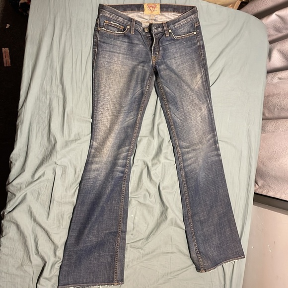 Guess Premium Distressed Y2K Embroidered Flare Jeans - Picture 5 of 6